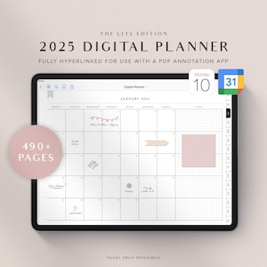 2025 Digital Planner, GoodNotes Planner, iPad Planner, Google Calendar, Weekly Schedule, Daily To Do List Template | The Lite Edition