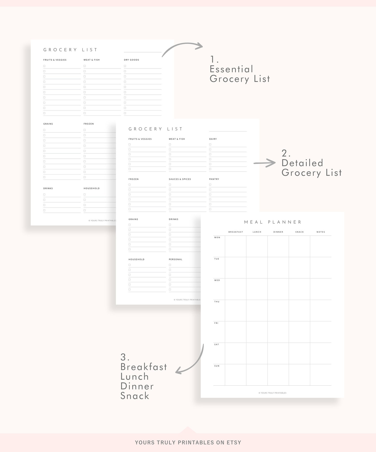 Weekly Meal Planner and Grocery Shopping List Printable Menu - Etsy