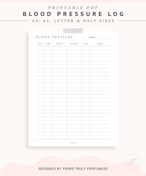 Blood Pressure Tracker Printable Daily Blood Pressure Log - Etsy UK