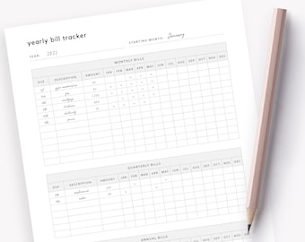 Bill Tracker Printable, Bill Payment Tracker, Yearly Bill Pay Checklist, Monthly Bill Payment Log, Quarterly Bill Organizer Inserts Template