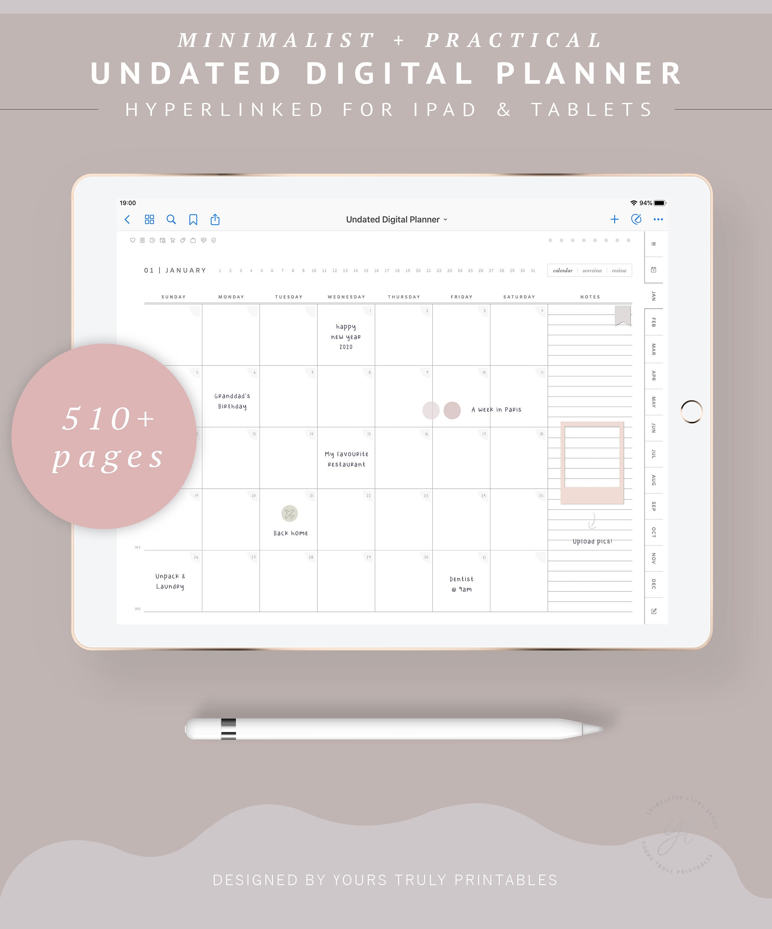 Noteshelf Undated Digital Planner & Sticker Bundle ~ For Goodnotes Noteability or Xodo on you iPad or tablet ~ Unlimited  lifetime access