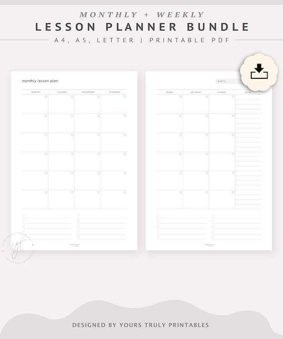 Weekly Lesson Planner Template Lined and Blank Monthly Classes Organiser,  Teacher School Calendar PDF, Homeschool Planner Printable - Etsy