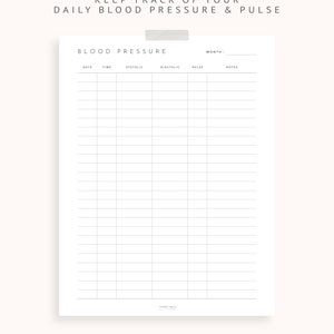 Blood Pressure Tracker Printable, Daily Blood Pressure Log, Monthly ...