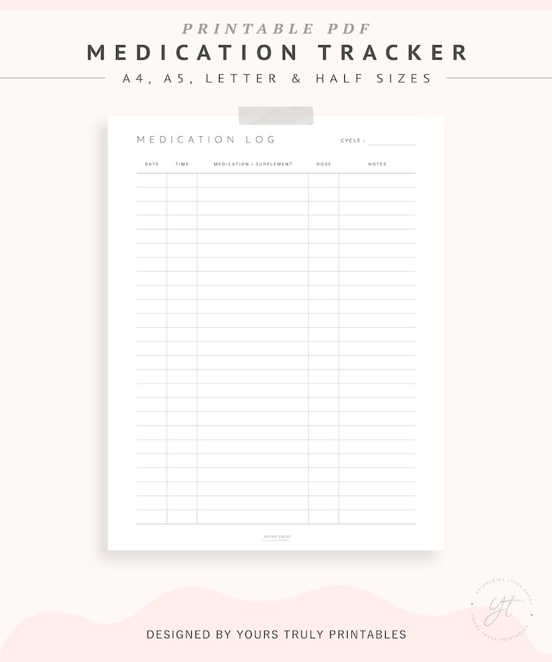 Printable Medication Log Sheet PDF Monthly Medication - Etsy