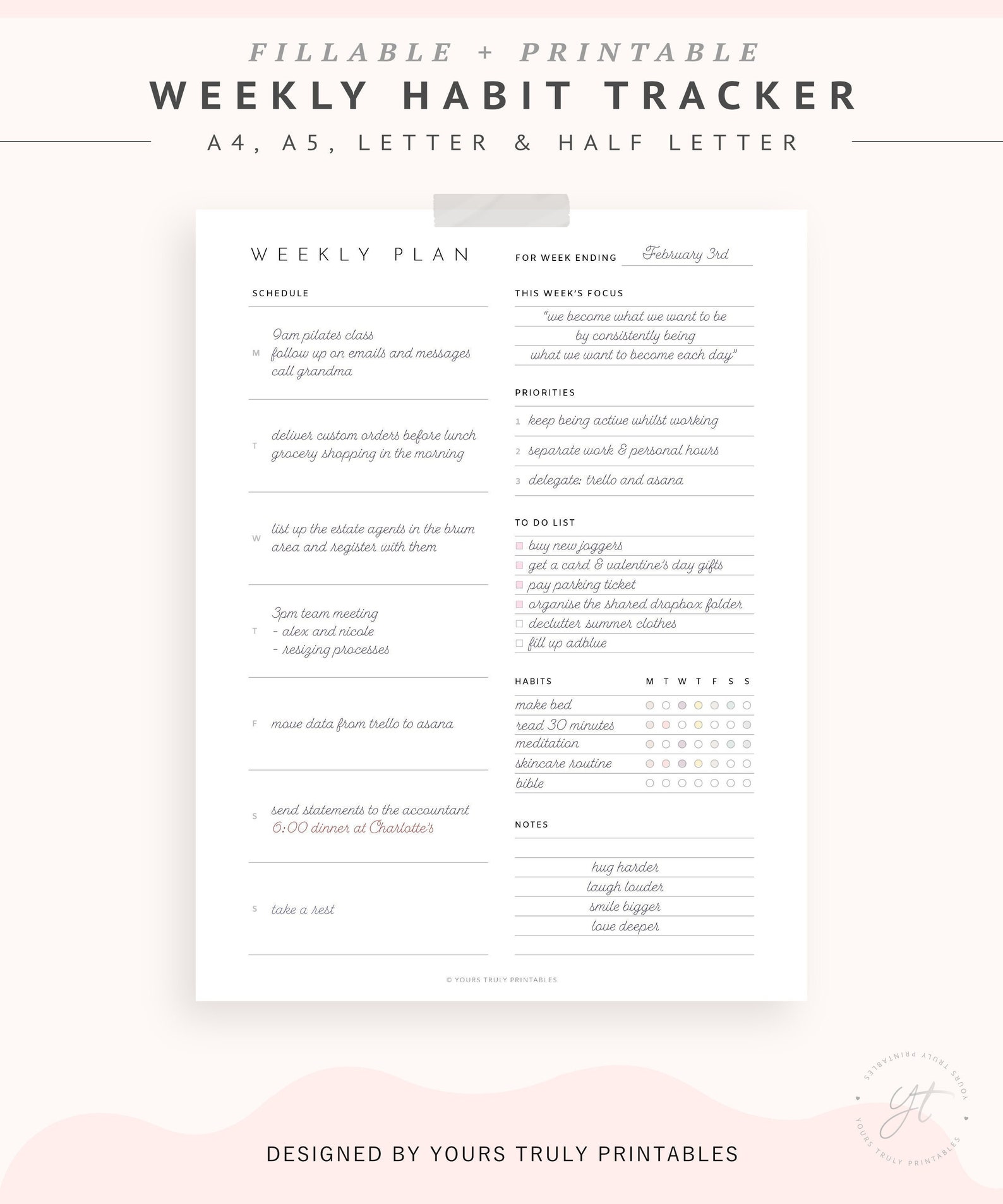 Weekly Planner With Habit Tracker Printable – Fillable Weekly to Do ...