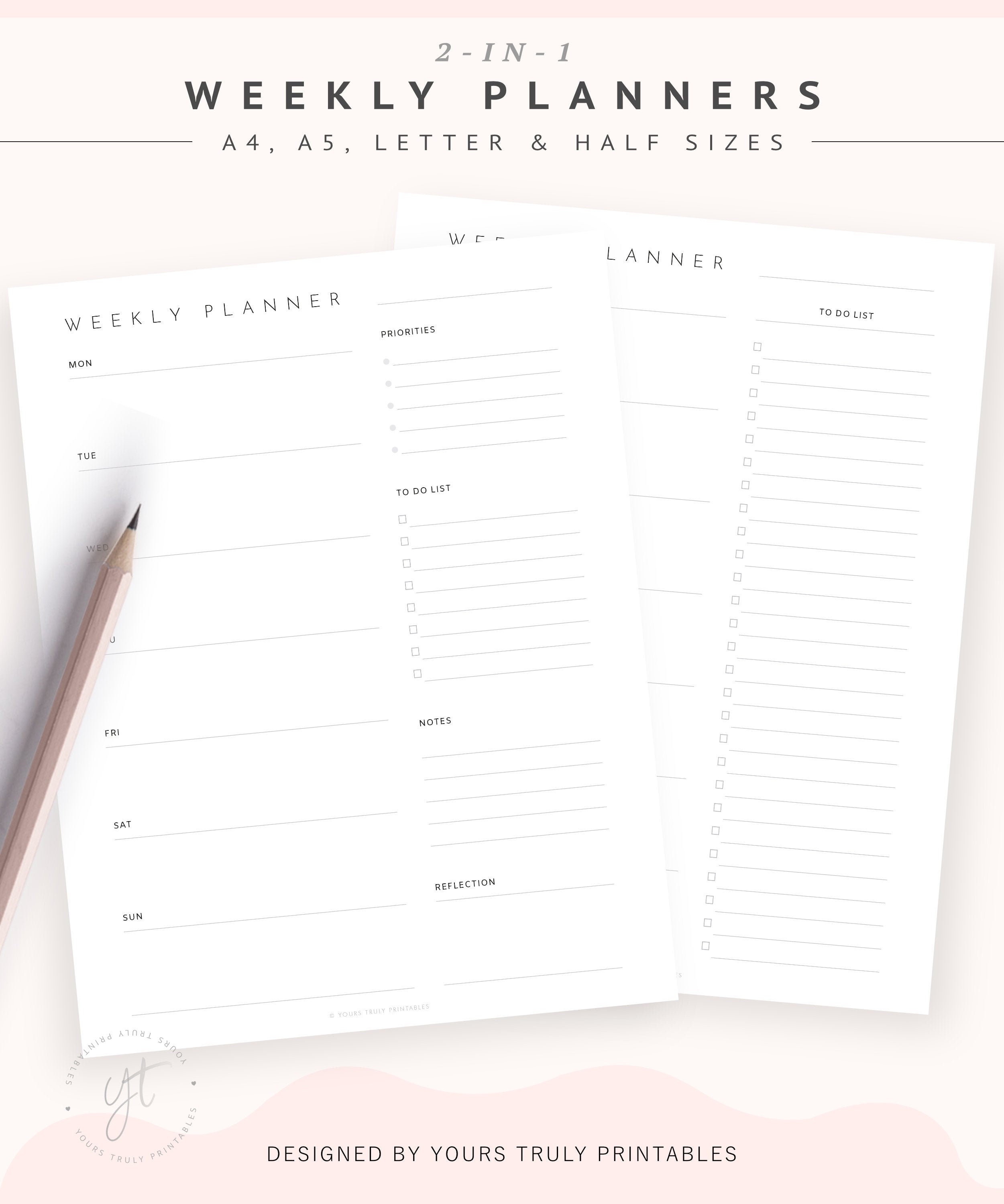 weekly planner printable pdf editable weekly planner template etsy