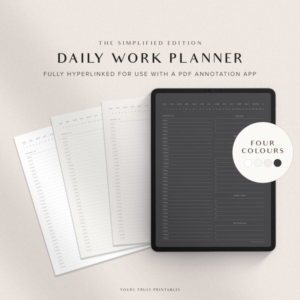 Digital Daily Work Planner, GoodNotes Work from Home Planner, Minimalist Office Planner, Daily To Do List, Half Hourly Schedule, Dark Mode