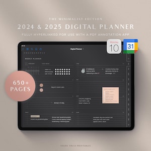 2025 Digital Planner Dark Mode GoodNotes Planner Lined Weekly Planner iPad Planner Notability Planner, Google Calendar | Minimalist