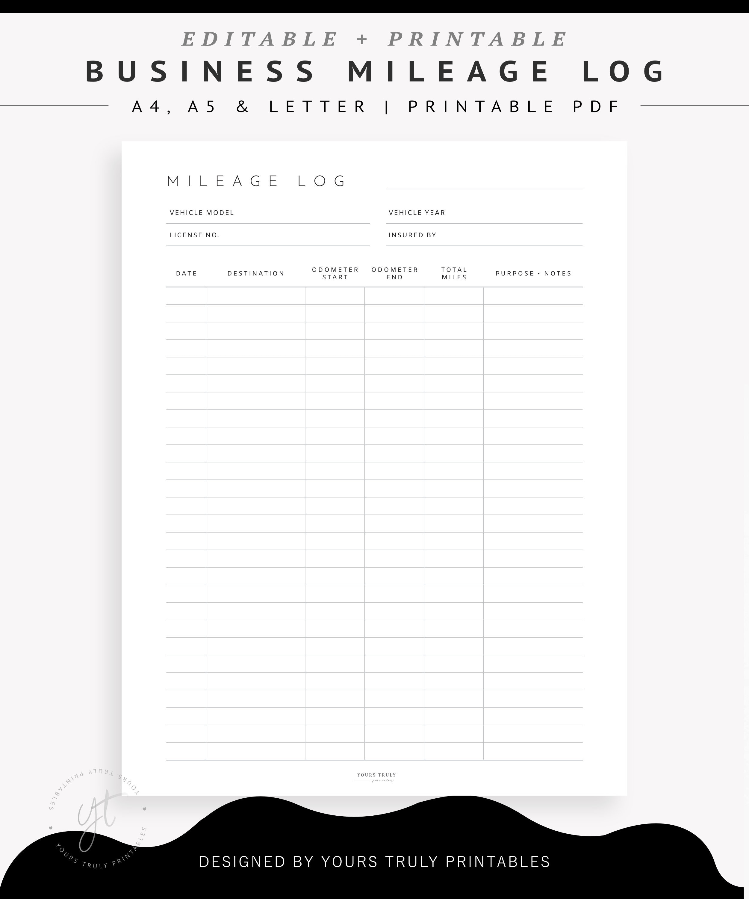 Fillable Mileage Log Template, Simple Mileage Tracker Printable, Business  Trip Miles Tracker, Mileage Log Book, Monthly Mileage Report Form Pertaining To Mileage Report Template