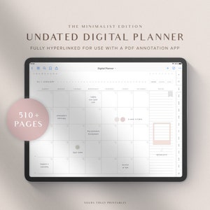 Undated Digital Planner, GoodNotes Planner, Minimalist iPad Planner, Hyperlinked Agenda, Monthly Calendar Weekly Planner Daily Journal