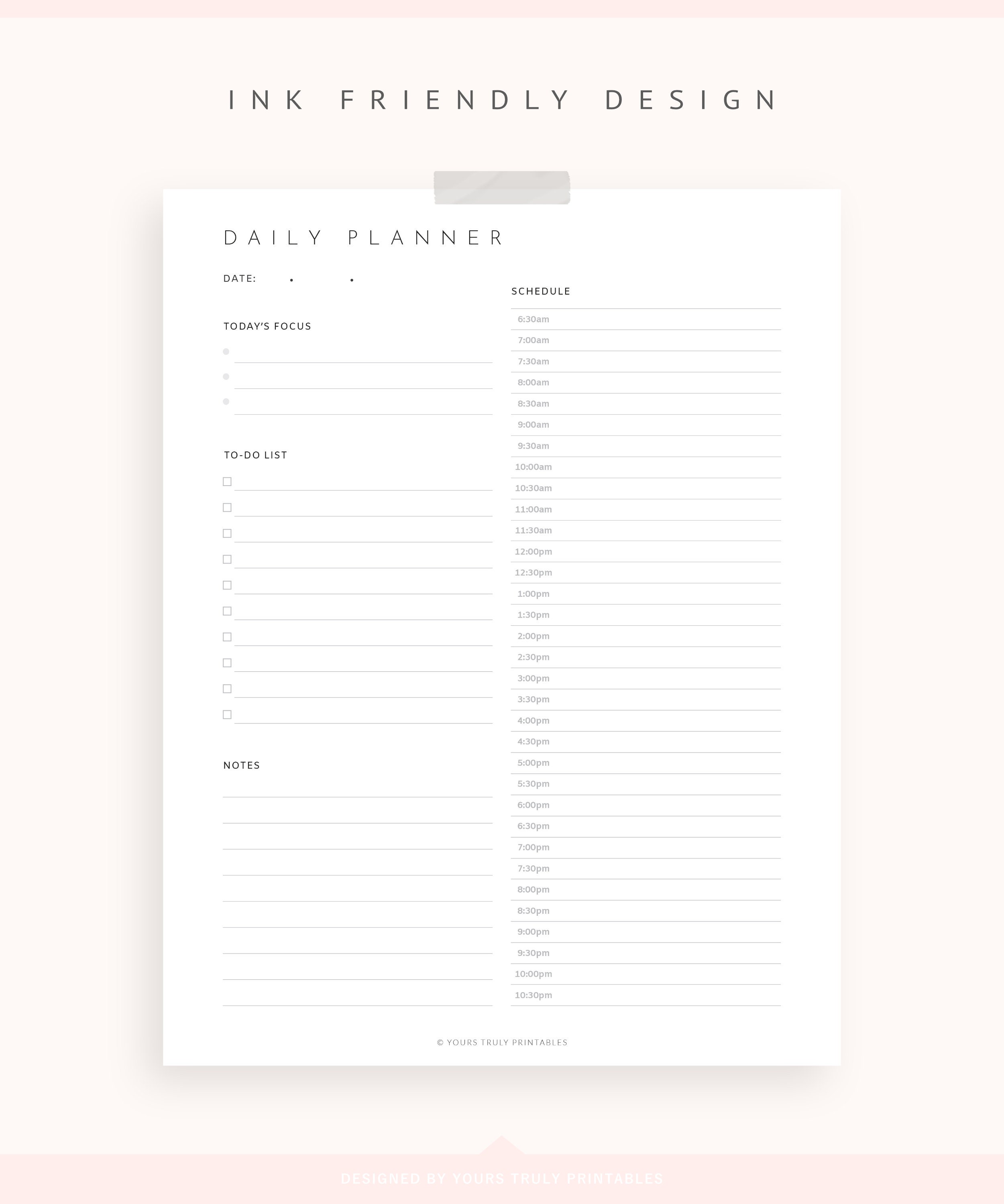 Daily Planner Printable, Half Hourly Schedule Printable, Daily Planner ...