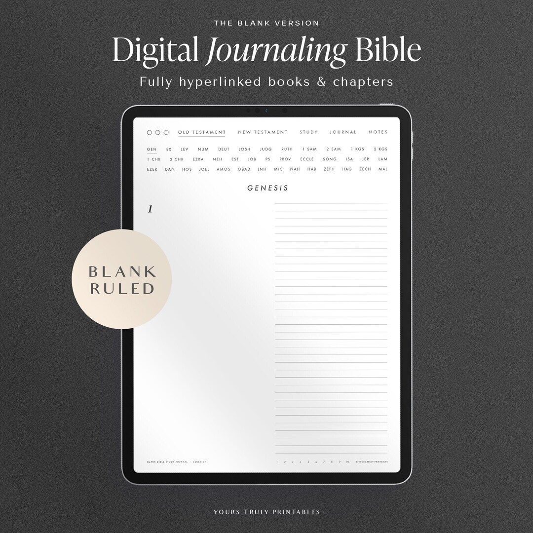 Digital Bible Study Journal Template Ruled Portrait Monochrome ...