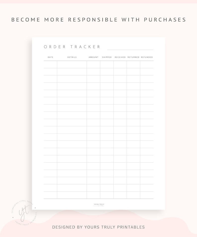 Online Shopping Order Tracker Template Printable Shopping Etsy