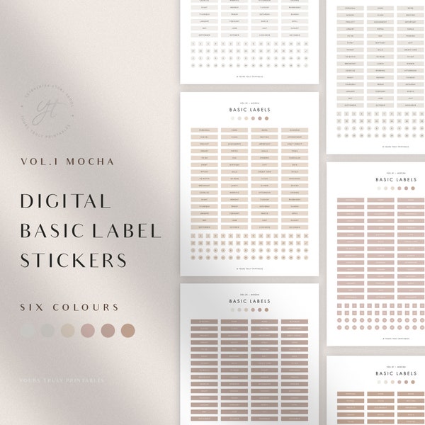 Neutral Label Digital Stickers - GoodNotes Sticker Book, Everyday Journal Sticker Sheets for Daily Self Care, Work, Study Planning | Vol 01