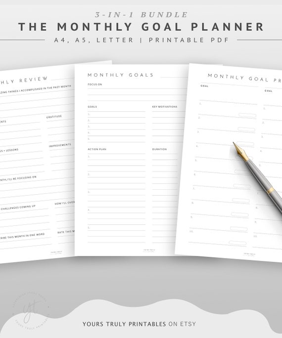 Monthly Goals Template, Monthly Goal Progress Tracker, Simple Goal Setting Worksheet, Printable Goal Sheets PDF, Monthly Goal Planner A5