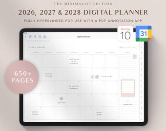 2026 2027 Digital Planner GoodNotes Planner Daily Planner Weekly Planner iPad Planner Notability Planner Google Calendar | Minimalist Ver