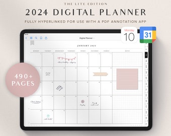 2024 Digital Planner, GoodNotes Planner, iPad Planner, Google Calendar, Weekly Schedule, Daily To Do List Template | The Lite Edition