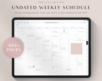 Undated Planner, Digital Planner, GoodNotes Planner, Weekly Hourly Schedule, Weekly Overview, Minimalist iPad Planner, Hyperlinked Planner