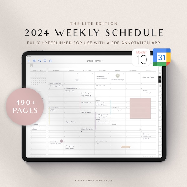 2024 Digital Planner, GoodNotes Planner, Daily Planner, Weekly Hourly Schedule, Monthly Planner, Google & Apple Calendar | The Lite Edition