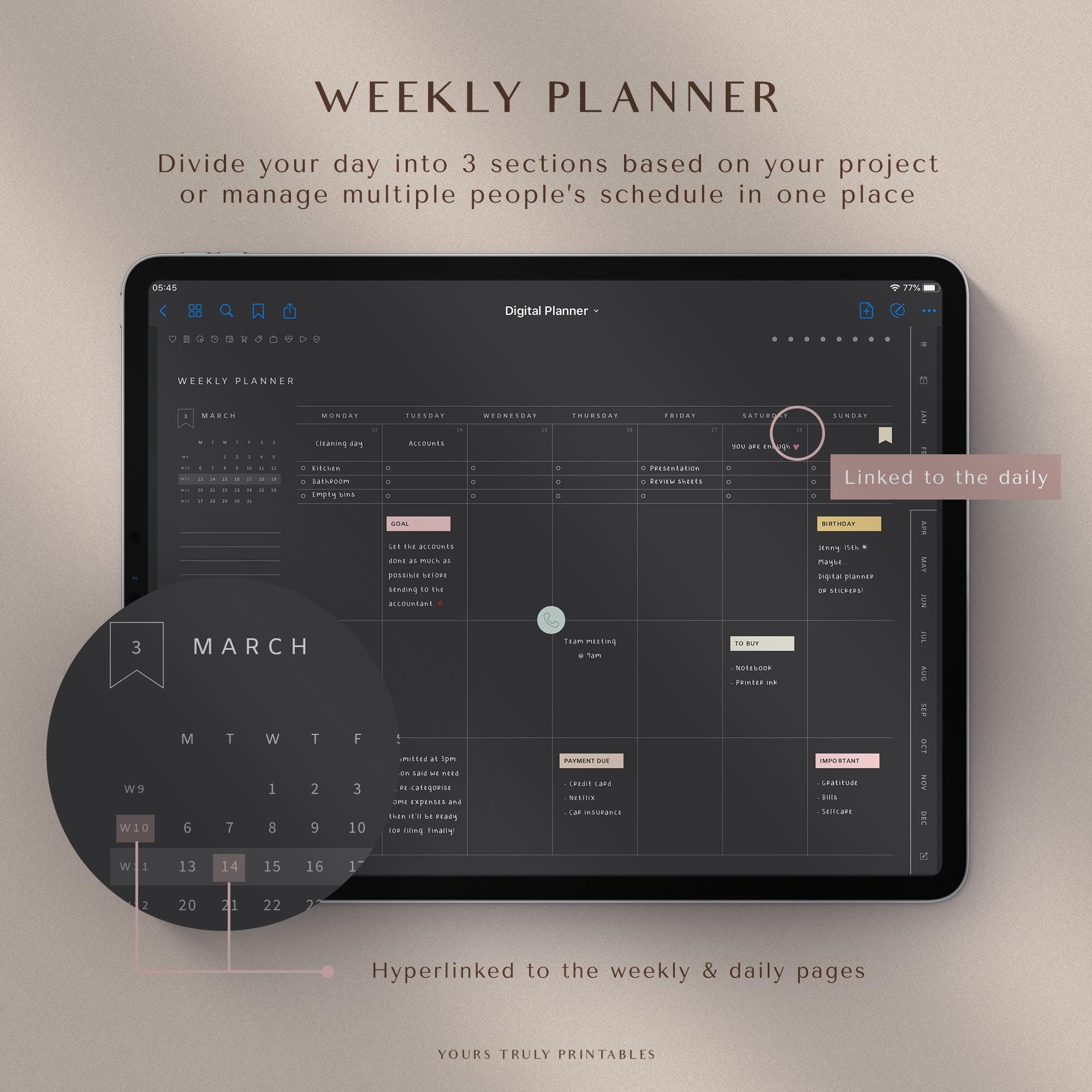 2026 2027 2028 Digital Planner Dark Mode Goodnotes Planner Weekly ...