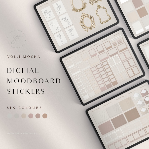 Neutral Moodboard Digital Stickers - GoodNotes Boho Sticker Book, Aesthetic Journal Stickers, Kraft Washi Tape, Minimalist Selfcare | Vol 01