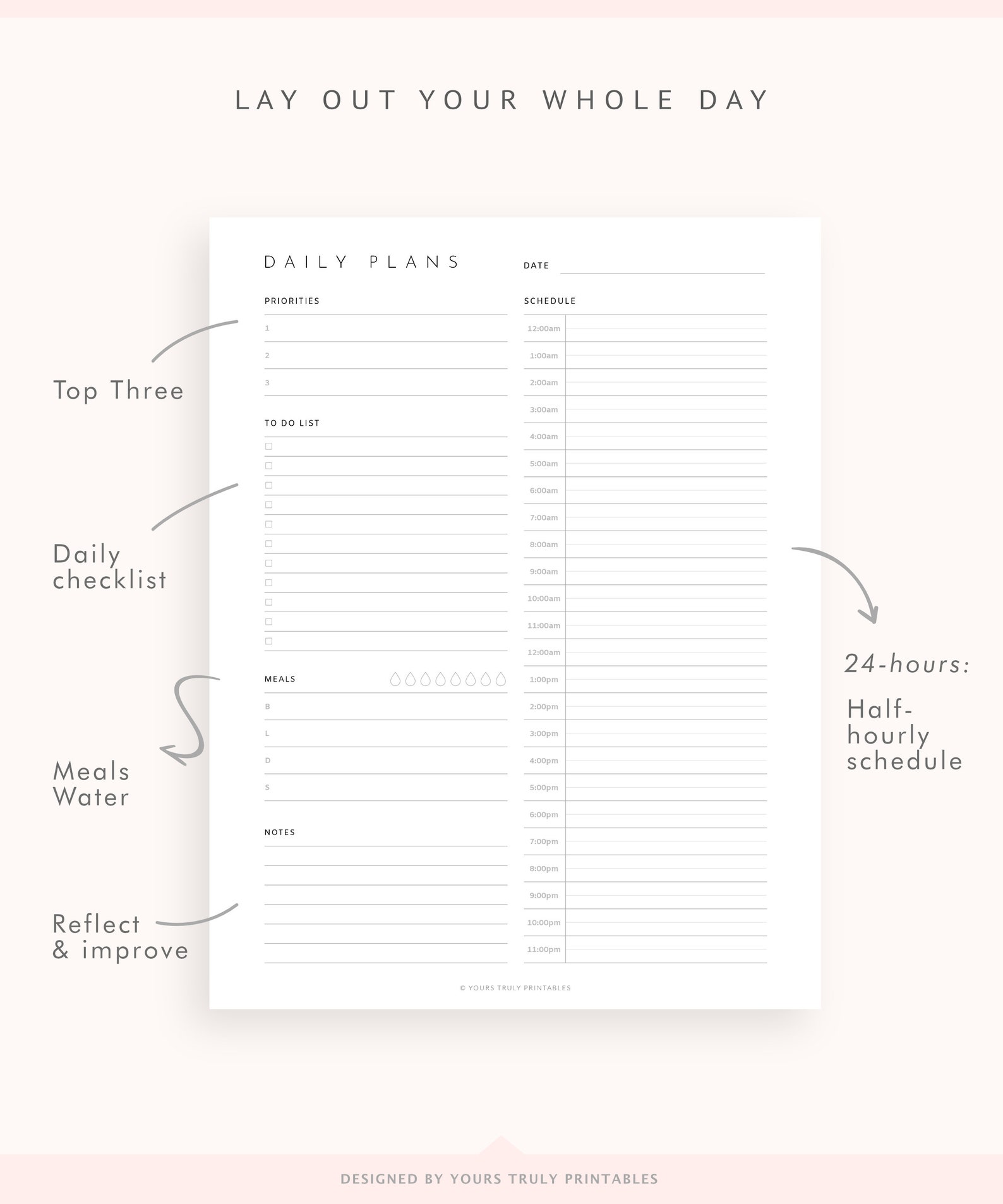 24 Hour Daily Planner Printable, Half Hourly Day to Do List PDF ...