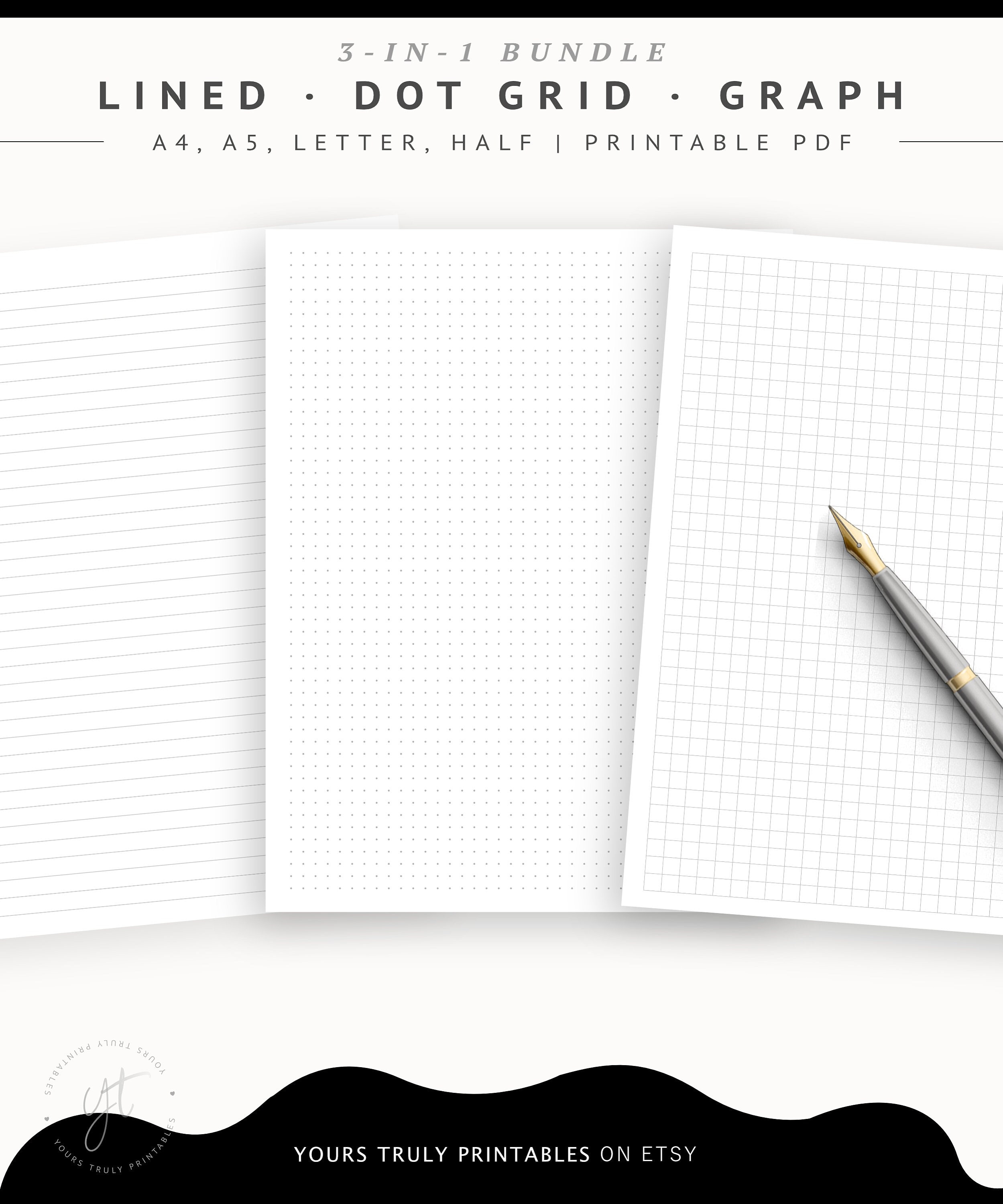 Printable Notebook Paper Templates – Dotted Grid, Graph Paper, Lined ...