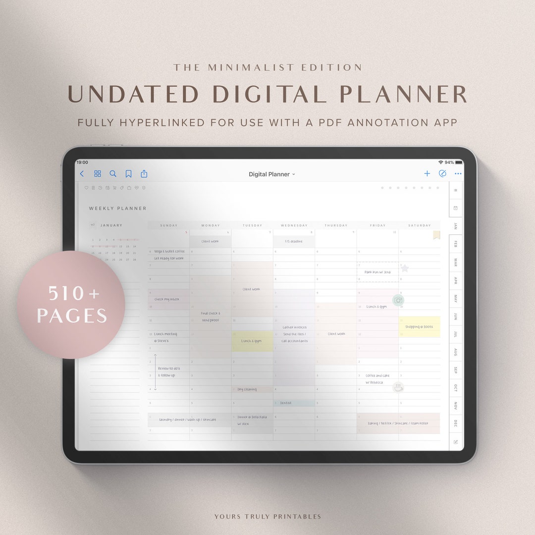 Undated Digital Planner, Goodnotes Planner, Weekly Hourly Schedule ...