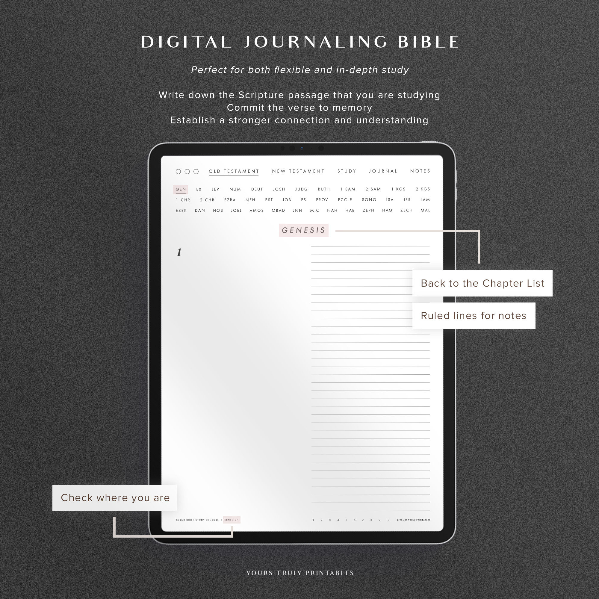 Digital Bible Study Journal Template – Ruled – Portrait – Monochrome ...