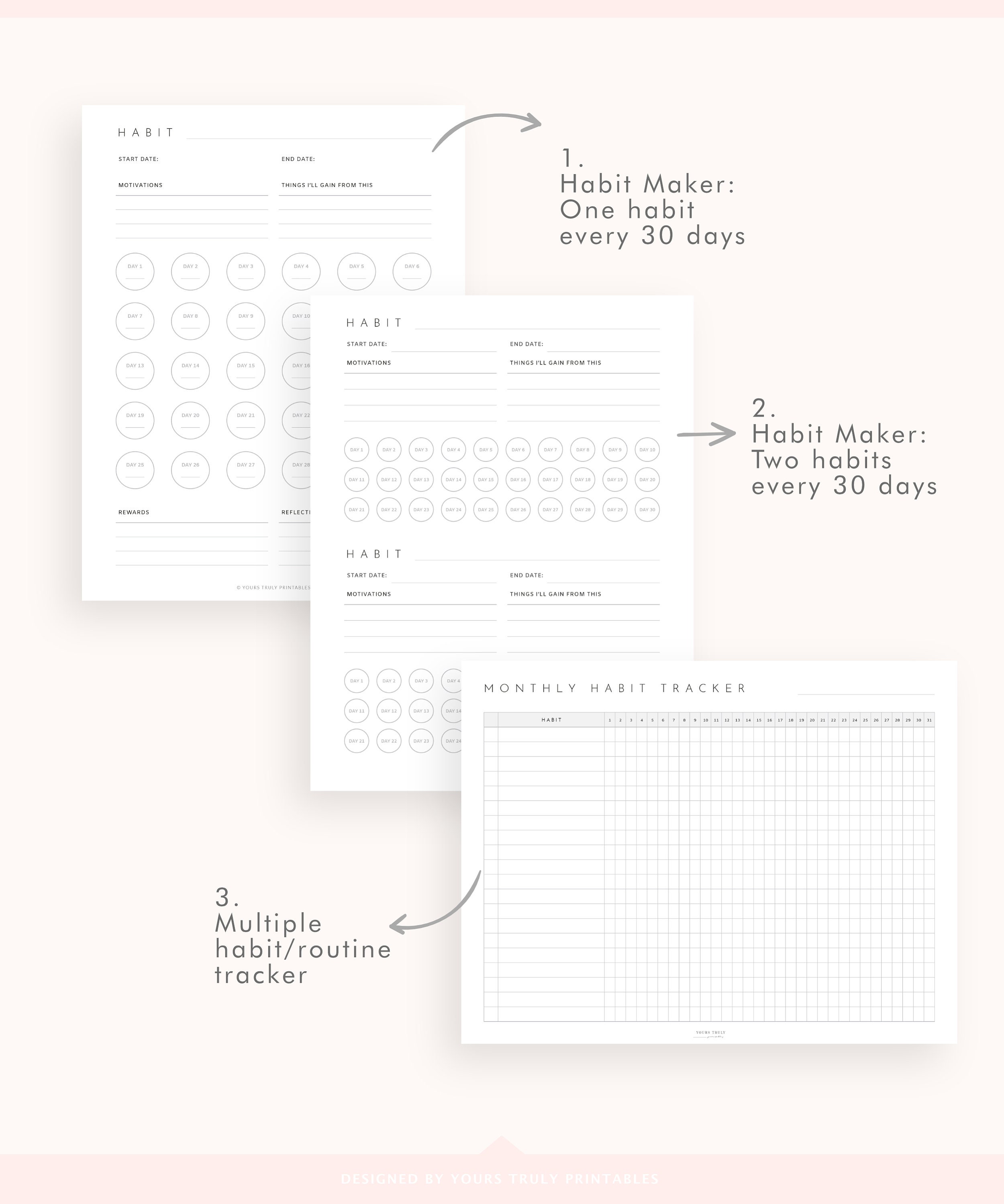 Habit Tracker Printable, Monthly Habits, 30 Day Habit Challenge, Goal ...