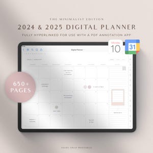 2024 2025 Digital Planner GoodNotes Planner Daily Planner Weekly Planner iPad Planner Notability Planner Google Calendar | Minimalist Ver