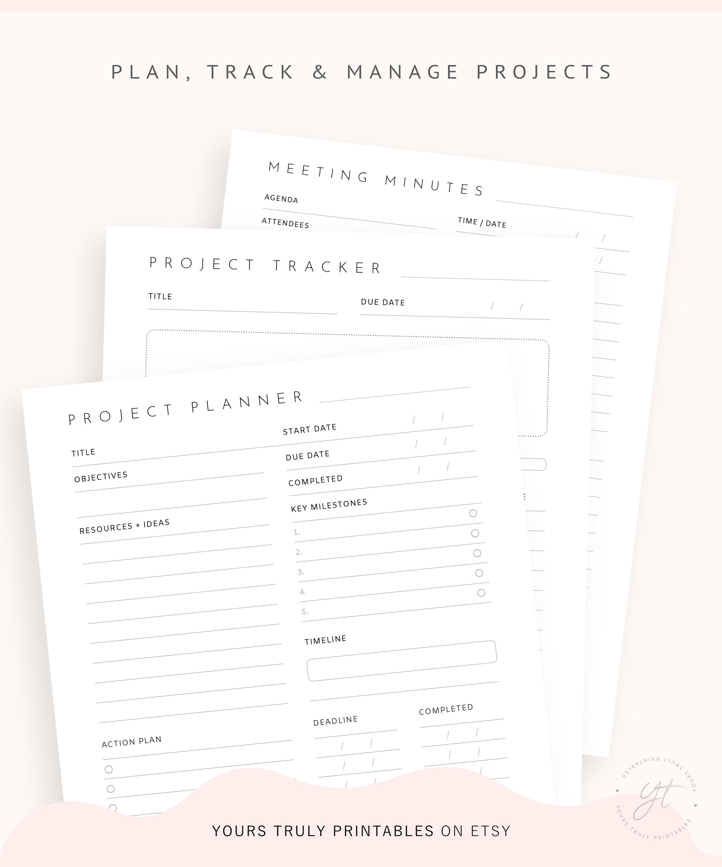 Project Planner Printable, Work Planner, Project Timeline Tracker ...