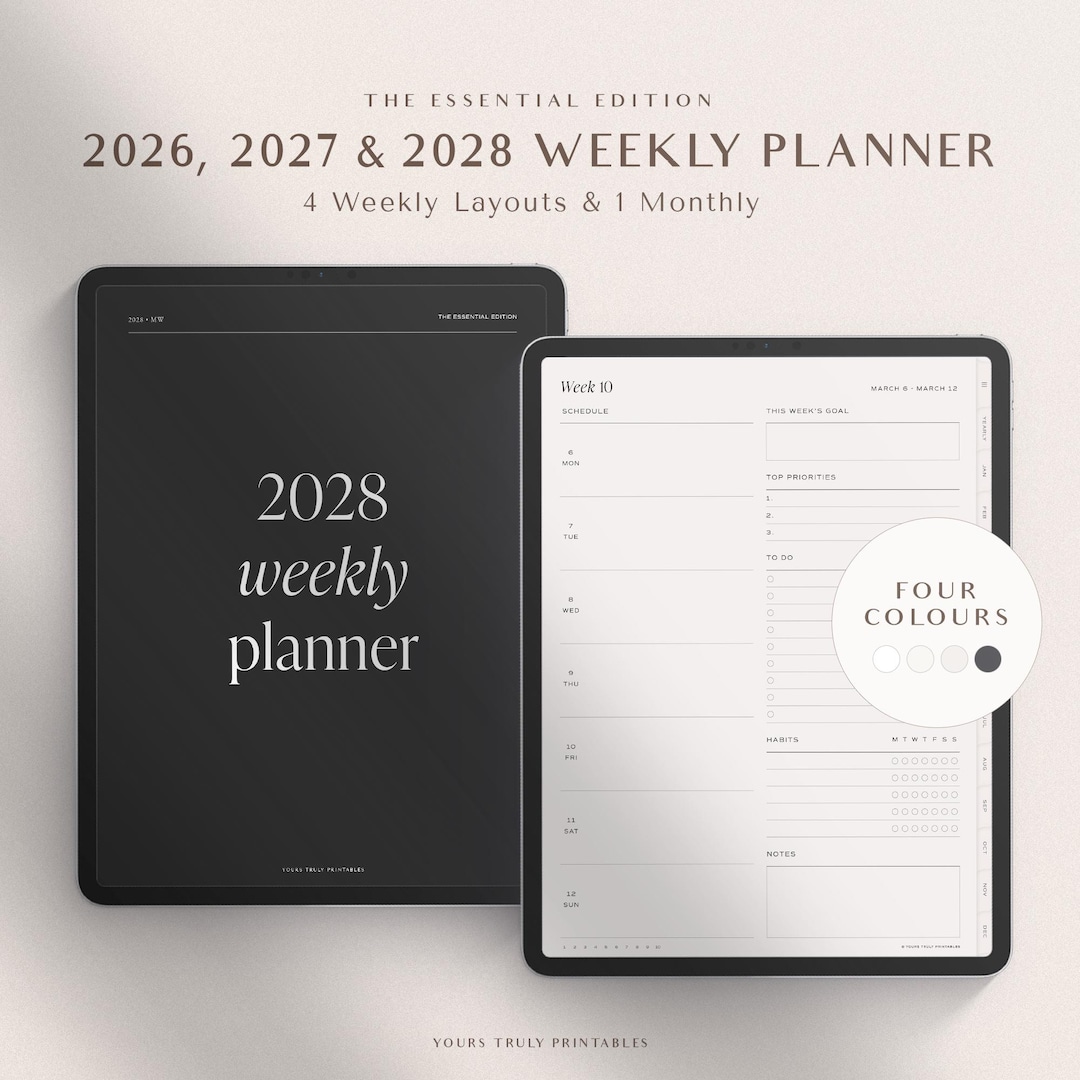 2026 2027 2028 Weekly Digital Planner, Goodnotes Essential Planner ...