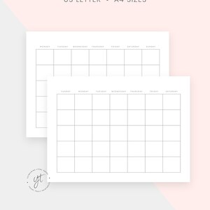 May include: Two blank weekly planner templates in US Letter and A4 sizes. The templates are divided into seven columns for each day of the week, with the days of the week labeled at the top.
