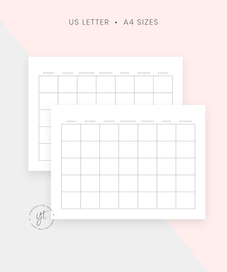 May include: Two blank weekly planner templates in US Letter and A4 sizes. The templates are divided into seven columns for each day of the week, with the days of the week labeled at the top.