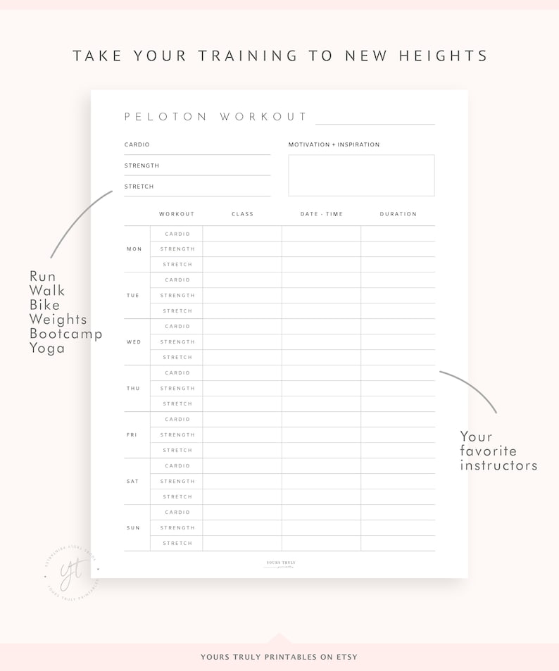 Printable Peloton Workout Calendar
