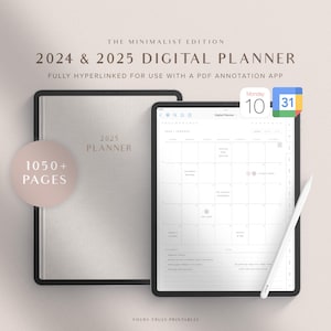 2024 & 2025 Digital Planner, GoodNotes Planner Google Calendar Daily Planner Weekly Planner Monthly Agenda iPad Planner | Minimalist Edition