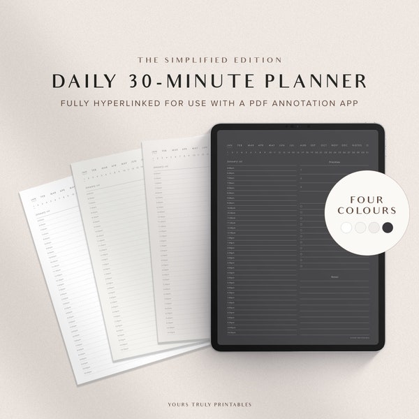 Digital Daily Planner, Portrait Digital 30 Minute Planner, GoodNotes Half Hourly Schedule, 365 Work Day Planner, Minimalist iPad To Do List