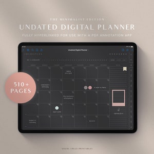 Undated Digital Planner, Dark Mode Planner, GoodNotes Planner, Life Planner, Minimalist Weekly Planner, Daily Agenda, Black iPad Planner