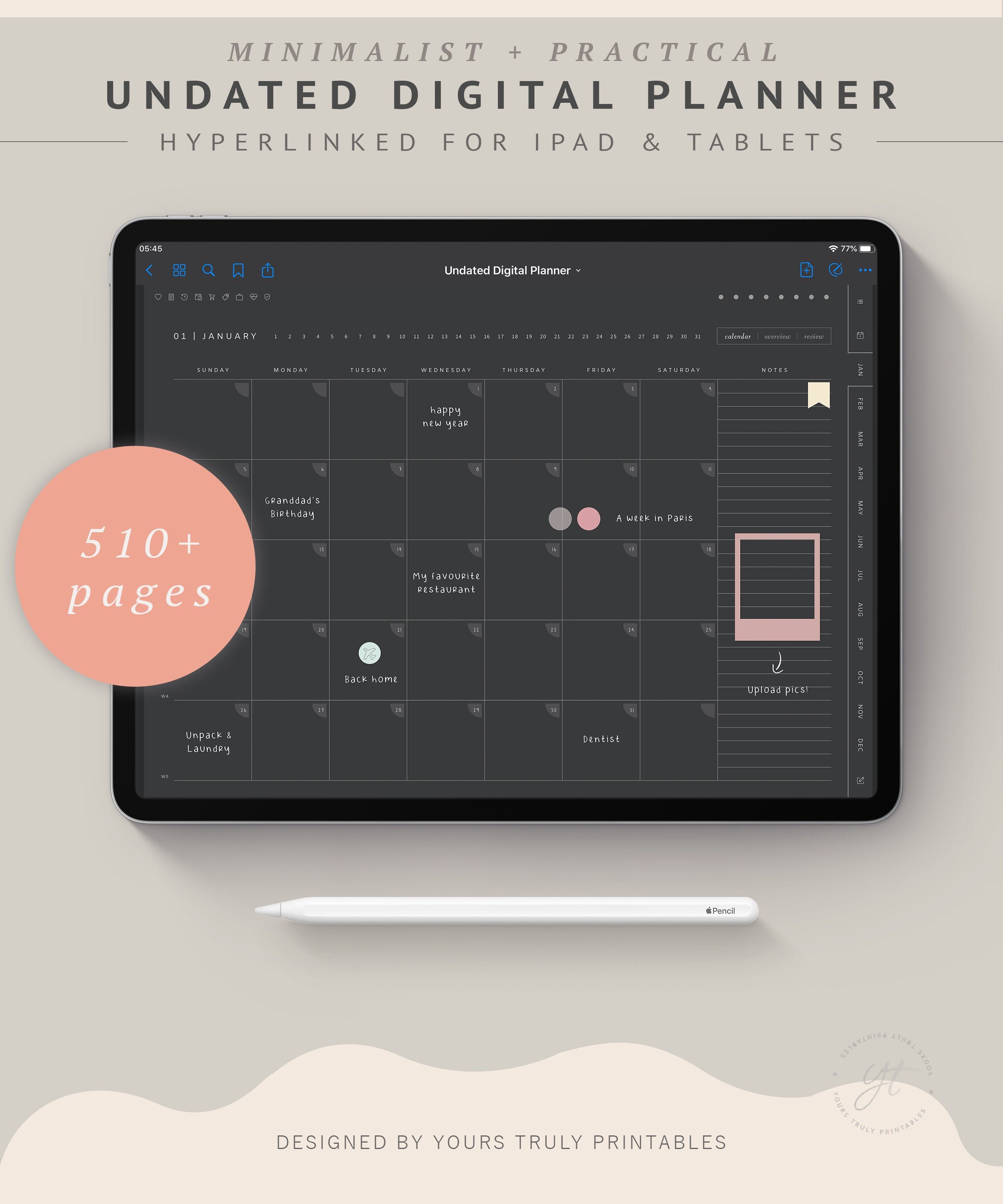 Undated Digital Planner Black Paper GoodNotes, Blackout Life Planner,…