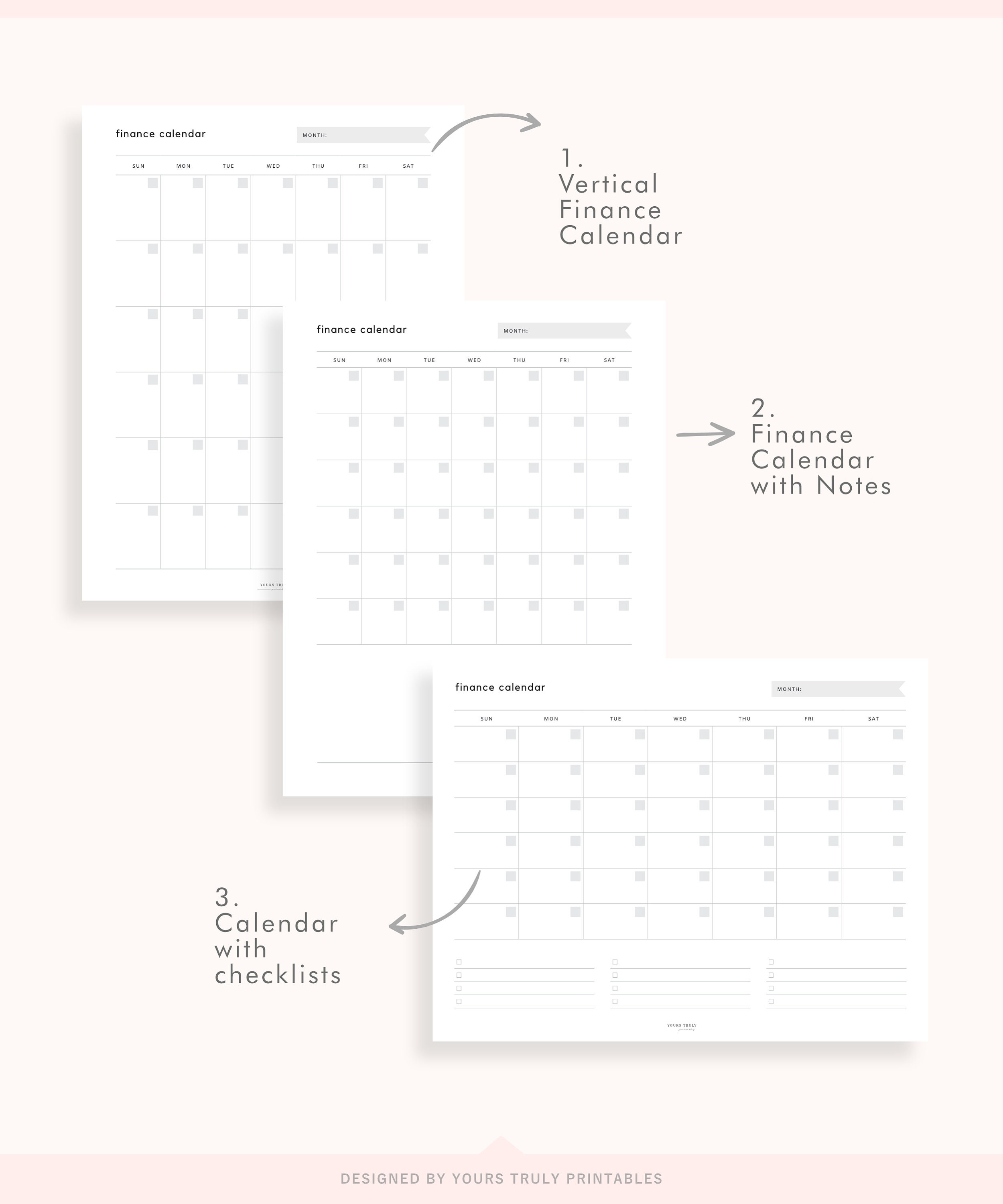 Bill Payment Calendar Printable Financial Calendar Bill Pay Etsy
