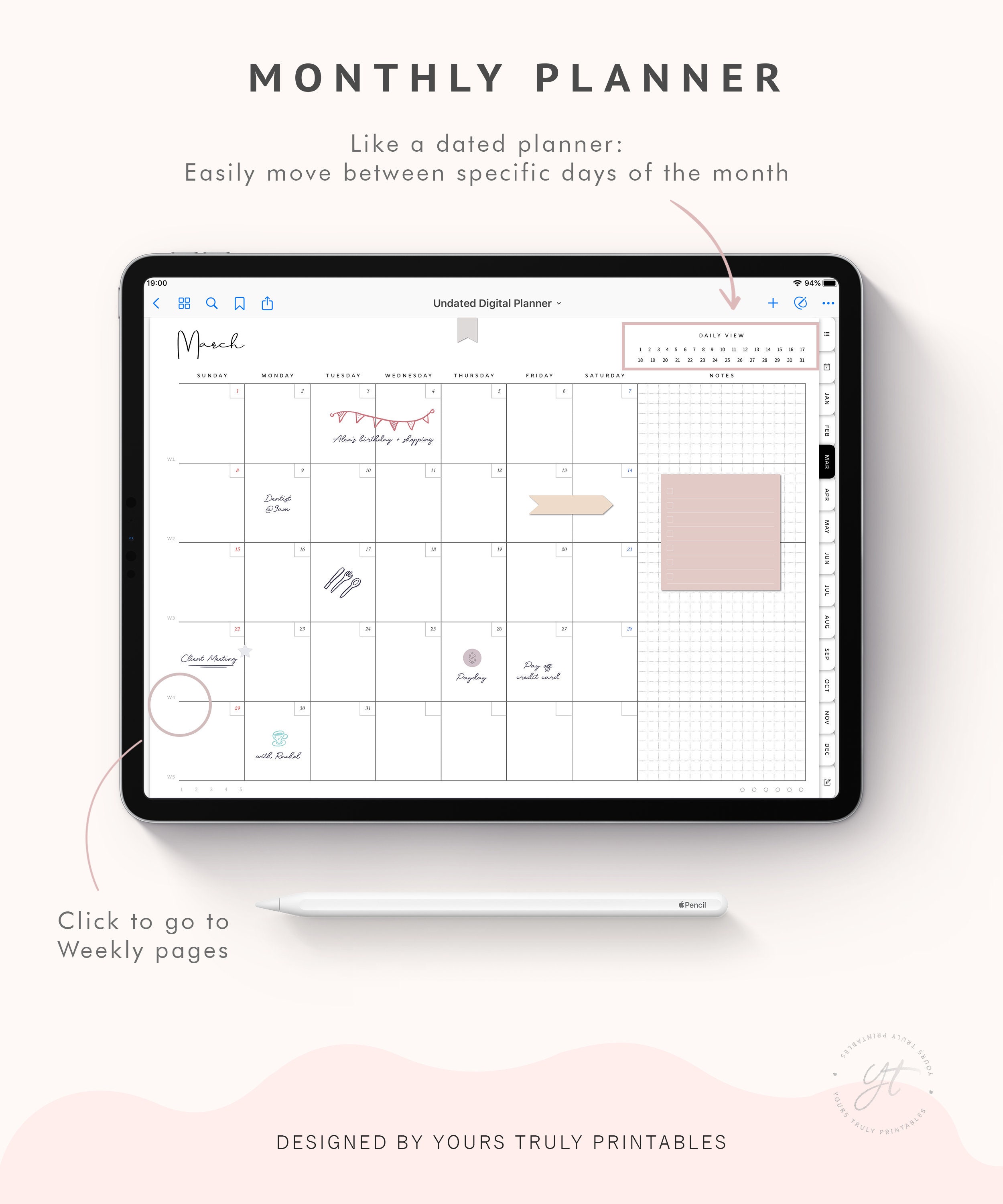 Paper Undated Weekly Planner Goodnotes Digital Planner Calendars