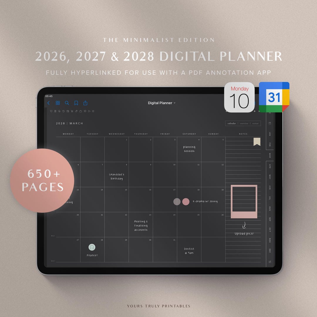 2026 27 28 Digital Planner Dark Mode Goodnotes Planner Blackout Daily ...