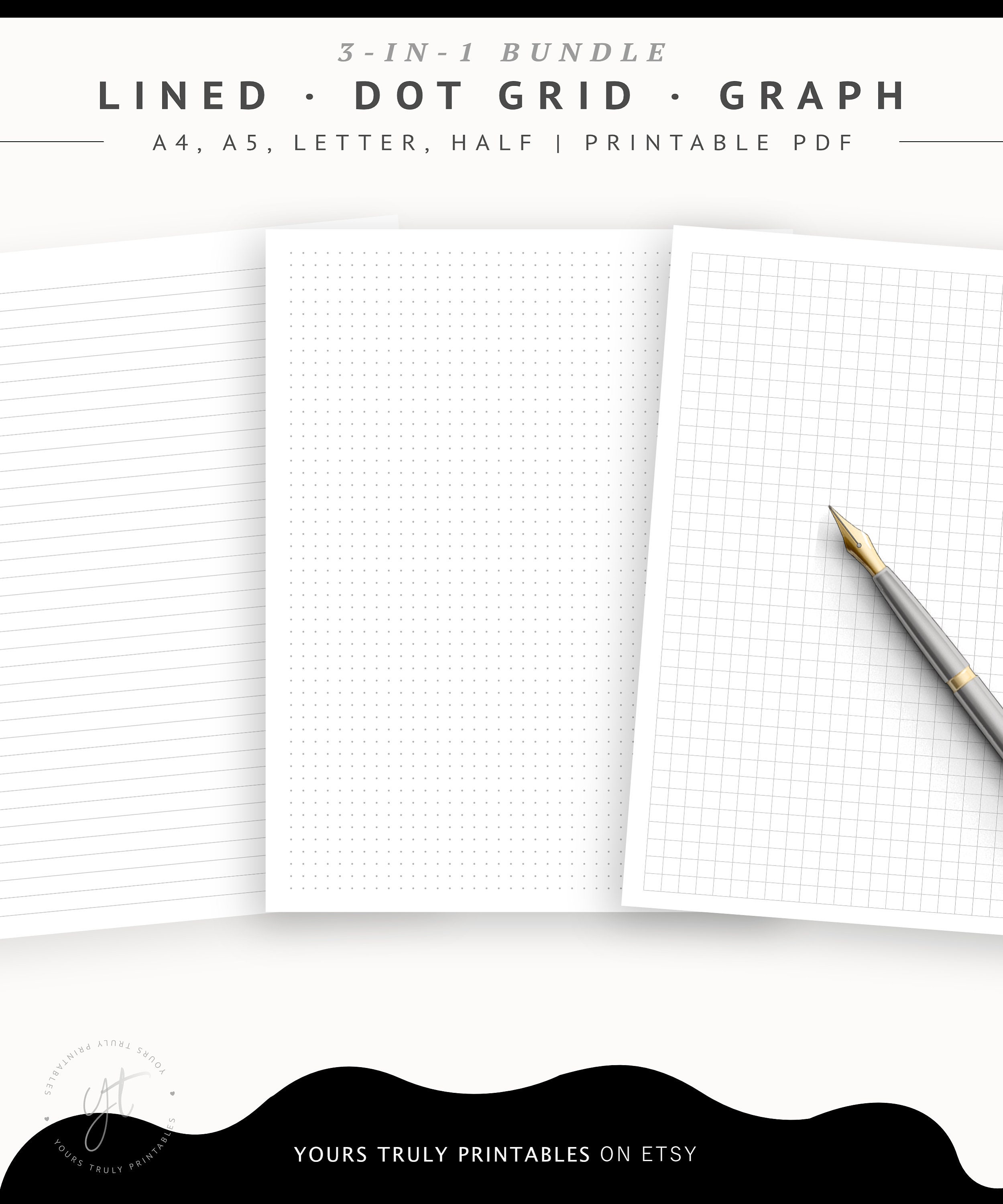 printable notebook paper templates dotted grid graph paper etsy