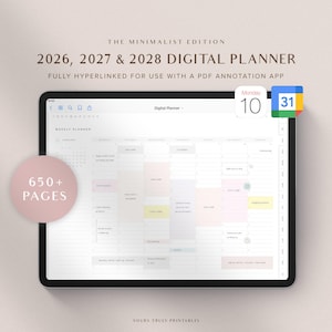 2026 2027 Digital Planner GoodNotes Planner Weekly Schedule Daily Planner iPad Planner Notability Planner Google Calendar | Minimalist Ver