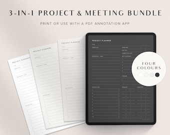 Digital Project Planner Template, Printable Project Tracker, GoodNotes Meeting Minutes, Work Planner, Business Planner