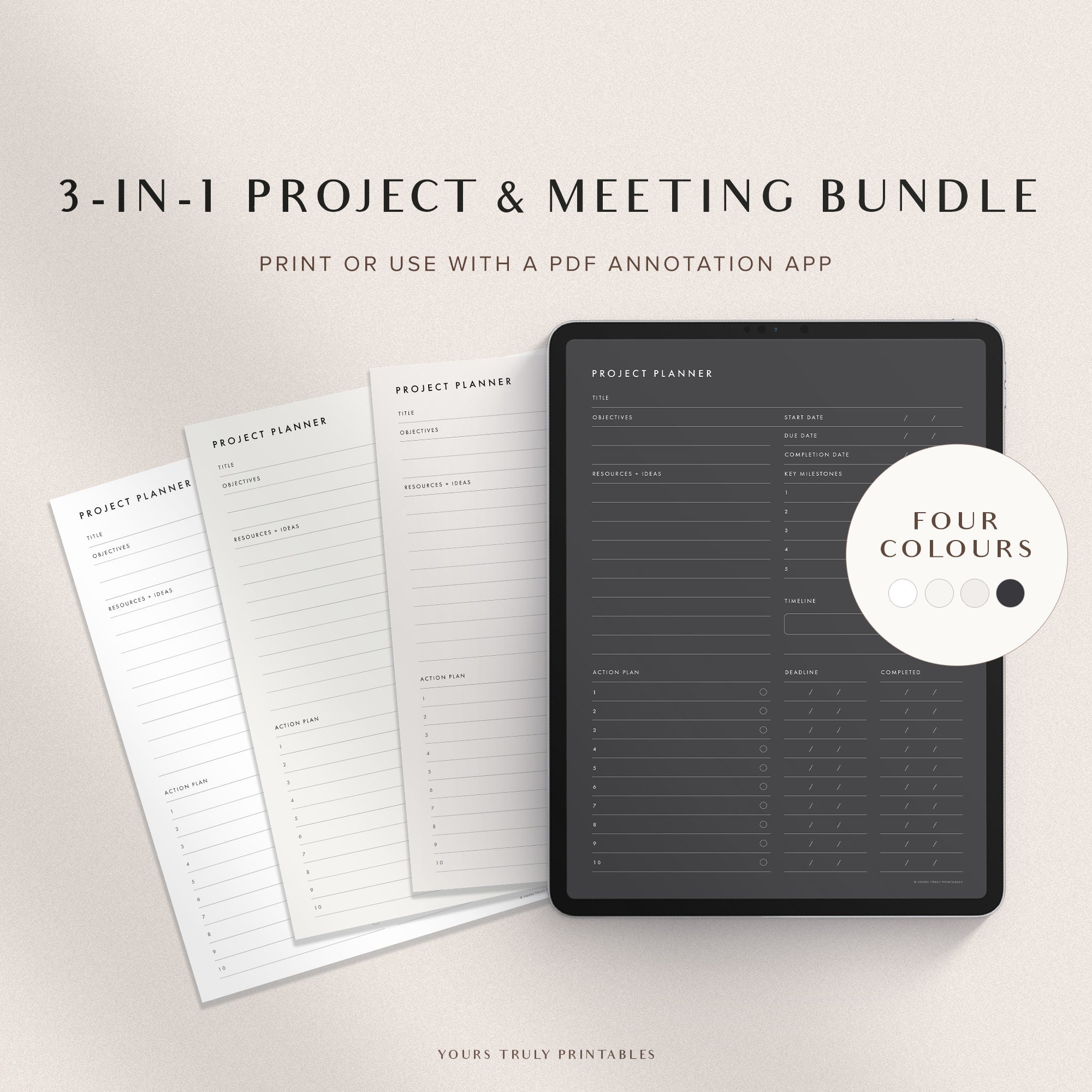 Digital Project Planner Template, Printable Project Tracker, GoodNotes Meeting Minutes, Work Planner, Business Planner