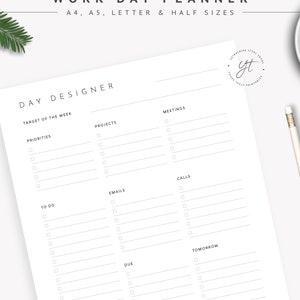 Editable Daily Work Planner Printable, Fillable Work Day Planner Template, Business Daily To Do List Checklist, Work Day Organiser A5 Half