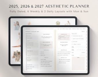 2025, 2026 & 2027 Aesthetic Planner Digital Planner GoodNotes Planner Student iPad Planner Hyperlinked Daily Planner Weekly Hourly