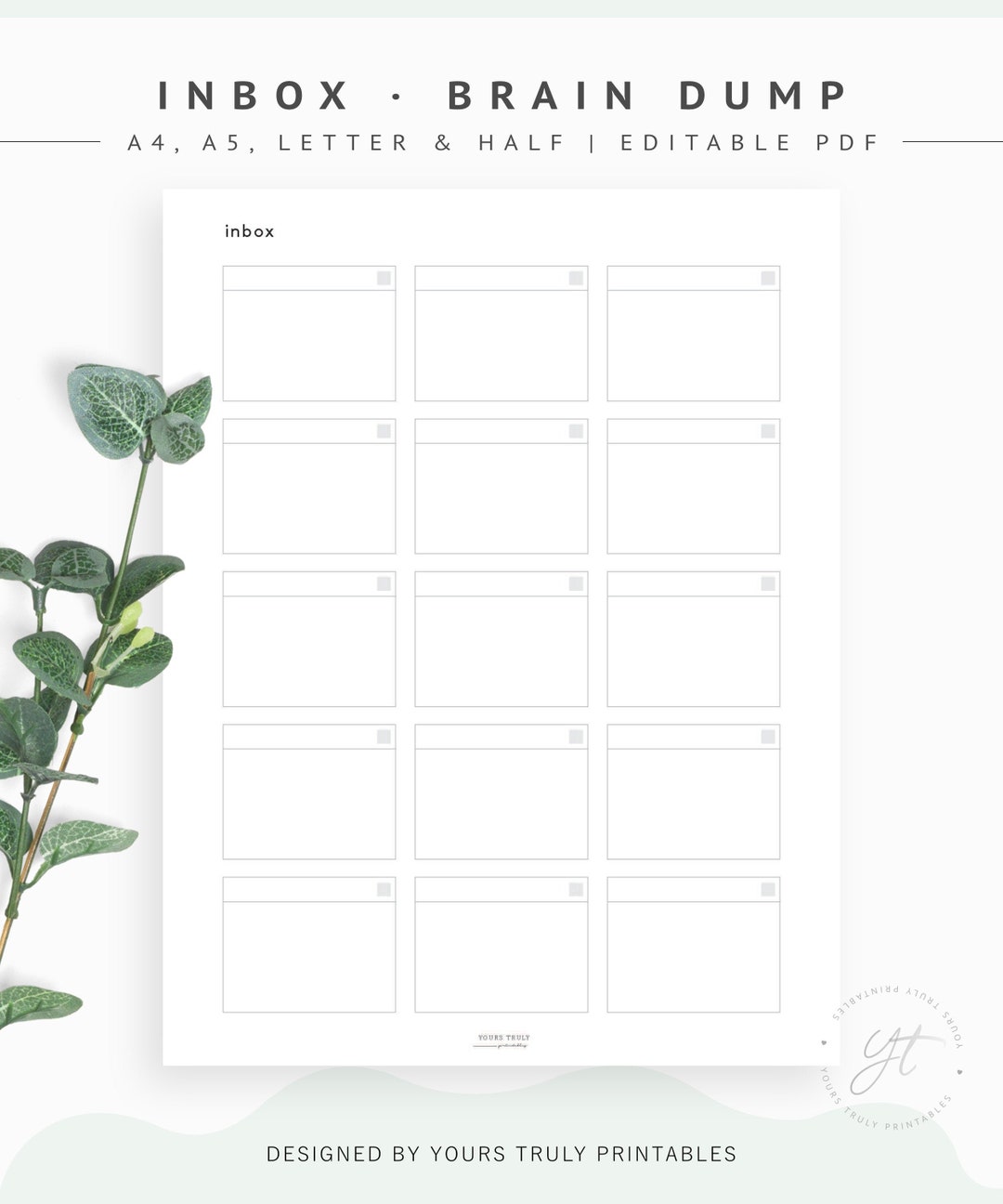 Printable Inbox Dashboard Template, Morning Brain Dump List, Task List ...